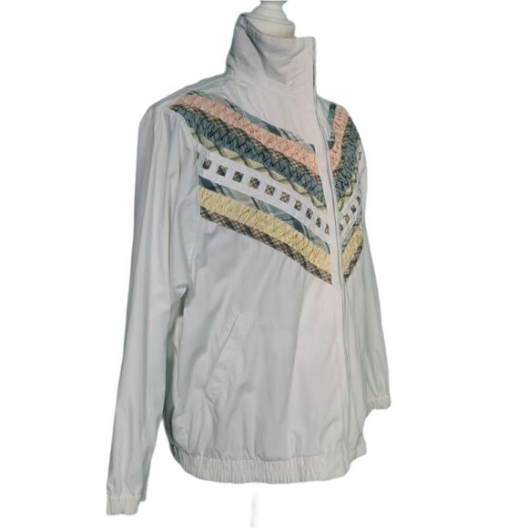 Vintage White Coloful Chevron Windbreaker Jacket S - Picture 6 of 14
